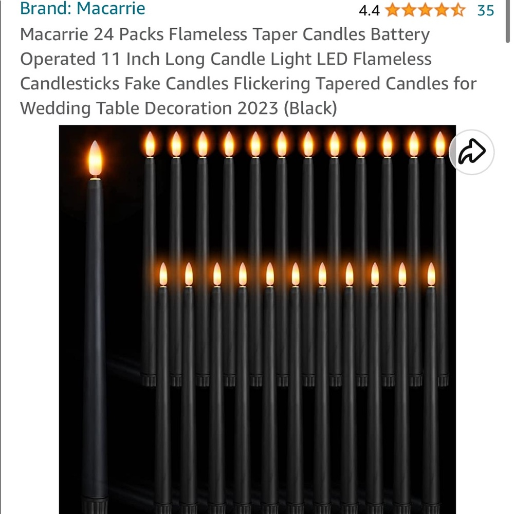 20 Black Flameless Candle Sticks ( 10 AAA batteries included = 5 sticks)